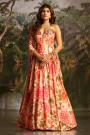 Peach Georgette Floral Printed & Hand Worked Corset Top With Lehenga & Dupatta