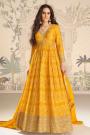 Yellow Chinon Silk Bandhani Printed And Embroidered Anarkali Dress With Dupatta