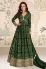 Emerald Green Chinon Silk Bandhani Printed And Embroidered Anarkali Dress With Dupatta