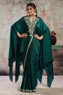 Pre-draped Emerald Green Satin Embroidered Saree With Blouse, Poncho, & Belt