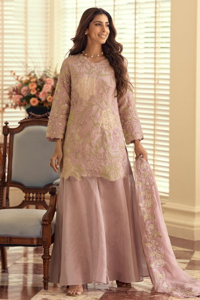 Rose Pink Silk Hand Embroidered Kurta Set Rose Pink Silk Hand Embroidered Kurta Set