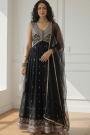 Black Georgette Embroidered Anarkali Dress With Dupatta