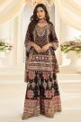 Black & Multicolor Crepe Silk Printed & Hand Embroidered Sharara Kurta Set