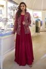 Maroon Silk Anarkali Gown With Embroidered Jacket