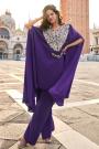 Royal Purple Chinon Silk Embroidered Kaftan Kurta With Pants