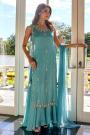 Mint Blue Organza Silk Embroidered Kurta Palazzo Set