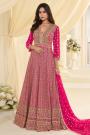 Fuchsia Pink Georgette Embroidered Anarkali Dress With Dupatta