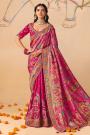 Rani Pink Silk Zari Woven & Embroidered Saree With Blouse