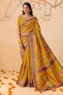 Dark Yellow Silk Zari Woven & Embroidered Saree With Blouse