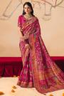 Pink Silk Zari Woven & Embroidered Saree With Blouse