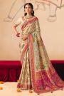 Cream Silk Zari Woven & Embroidered Saree With Blouse