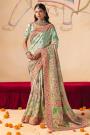 Mint Green Silk Zari Woven & Embroidered Saree With Blouse