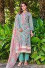 Aqua Printed & Laced Cotton Kurta Set With Chiffon Dupatta