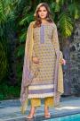 Olive Mustard Printed & Laced Cotton Kurta Set With Chiffon Dupatta