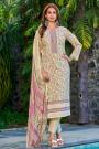 Cream Printed & Laced Cotton Kurta Set With Chiffon Dupatta