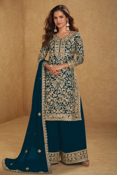 Teal Blue Georgette Embroidered Kurta Set Teal Blue Georgette Embroidered Kurta Set