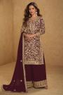 Maroon Georgette Embroidered Kurta Set