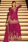 Magenta Pink Chinon Silk Embroidered Sharara Kurta Set