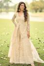 Champagne Net Embroidered Front Slit Short Kurti With Palazzo & Dupatta