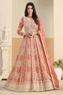 Coral Peach Georgette Embroidered Anarkali Dress With Bottom & Dupatta
