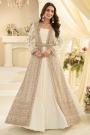 Ivory Chinon Silk Embroidered Long Jacket With Dress & Belt