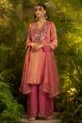 Rose Pink Organza Silk Embroidered Flared Kurta Set