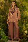 Rose Gold Organza Silk Embroidered Kurta & Pants