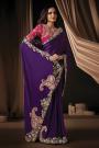 Purple Silk Embroidered Saree With Blouse