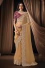 Golden Yellow Organza Tissue Silk Embroidered Saree With Blouse