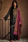 Charcoal Grey Velvet Embroidered Kurta Set With Woven Silk Dupatta