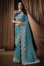 Sky Blue Silk Embroidered Saree With Blouse