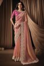 Blush Pink Organza Silk & Satin Embroidered Saree With Blouse