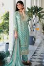 Aqua Organza Silk Embroidered Kurta Set