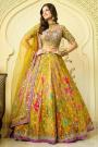 Lemon Gold Yellow Zari Silk Printed & Embroidered Lehenga Set