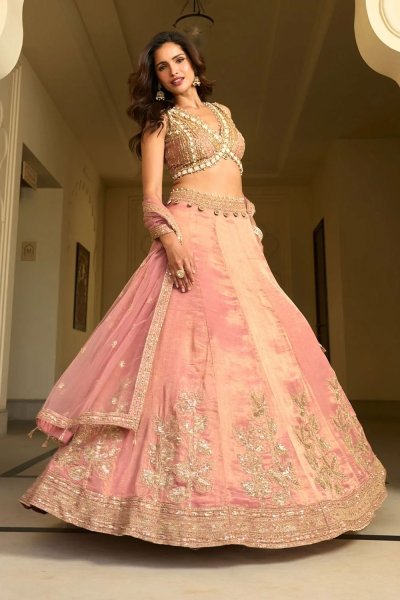 Blush Pink Zari Silk Embroidered Lehenga Set