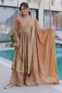 Beige Brown Silk Embroidered Anarkali Style Kurta Sharara Set