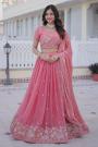 Rose Pink Silk Embroidered Lehenga Set