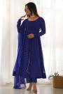 Royal Blue Georgette Lehariya Printed Anarkali With Dupatta & Pants