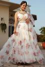 Ivory Floral Printed Organza Silk Lehenga Set