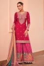 Magenta Pink & Multicolor Chinon Silk Embroidered & Printed Sharara & Kurta Set
