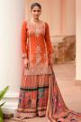 Orange & Multicolor Chinon Silk Embroidered & Printed Sharara & Kurta Set