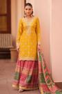 Yellow & Multicolor Chinon Silk Embroidered & Printed Sharara & Kurta Set