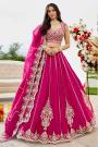 Fuchsia Pink Silk Hand Embroidered Lehenga Set