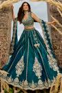 Teal Blue Silk Hand Embroidered Lehenga Set