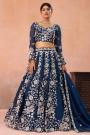 Navy Blue Organza Silk Embroidered Lehenga Set
