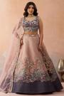 Peach & Plum Net Embroidered Lehenga Set
