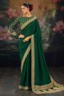 Bottle Green Muga Silk Embroidered Saree