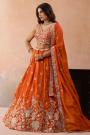 Orange Tissue Silk Embroidered Lehenga Set