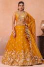 Mustard Yellow Tissue Silk Embroidered Lehenga Set