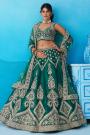Teal Green Silk Embroidered Lehenga Set